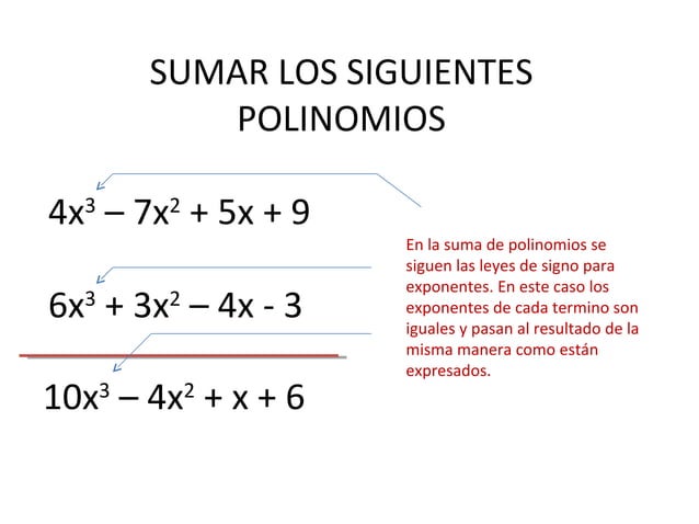 Cómo sumar polinomios y algunos ejemplos